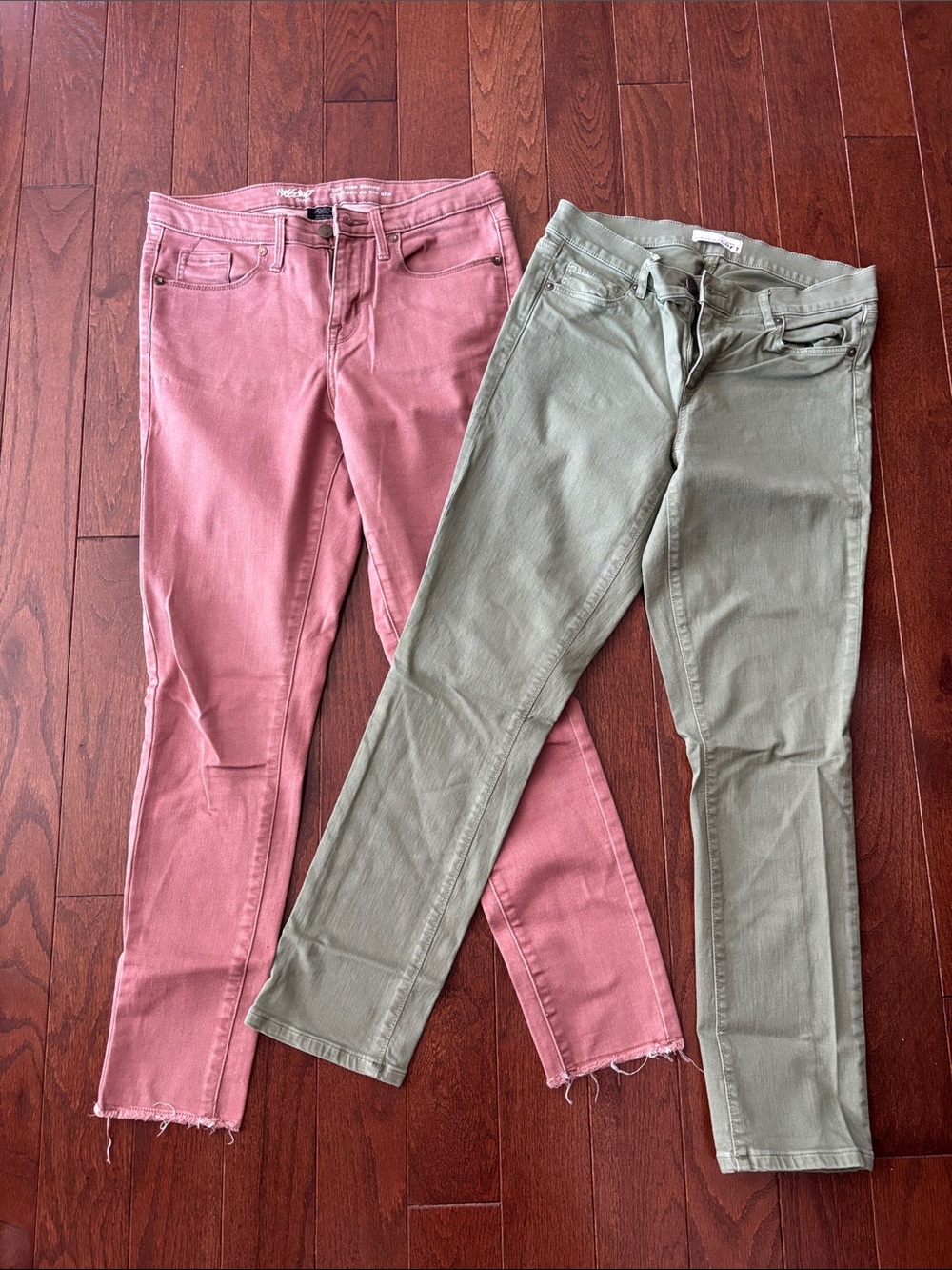 Ankle Skinny Jeans in Pink and Olive - Women's Stretch Denim